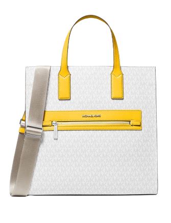 michael kors kenly large signature logo tape tote bag|mk kenly tote.